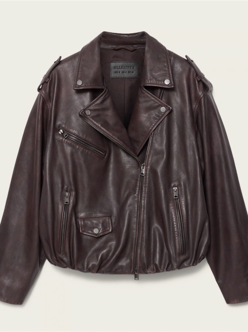 All Saints Dark Brown Leather Biker Jacket